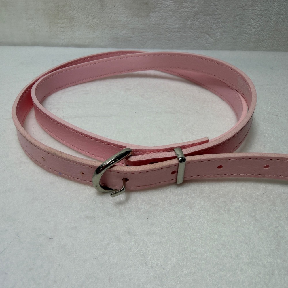 Pink Faux Leather Skinny Belt Silver Tone Buckle 39.5 Inch Waist Accessory